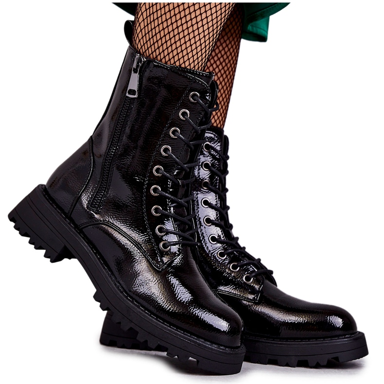 Bottes En Cuir À Talon Plat Noir Estela le noir