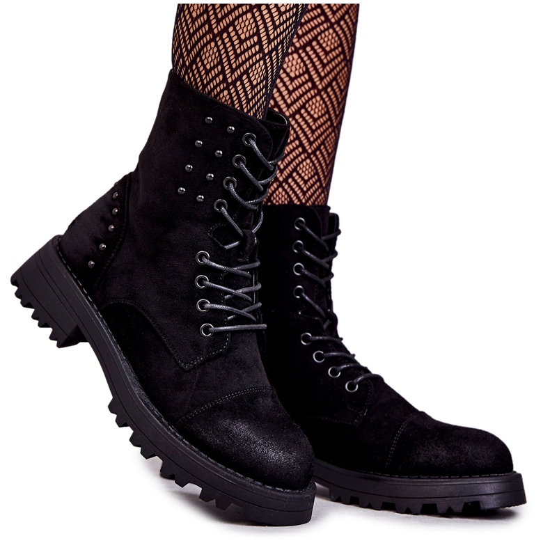 Bottines Palmira en daim noires à clous le noir