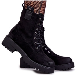 PJ1 Bottes à lacets en daim noires Ritta Warm le noir
