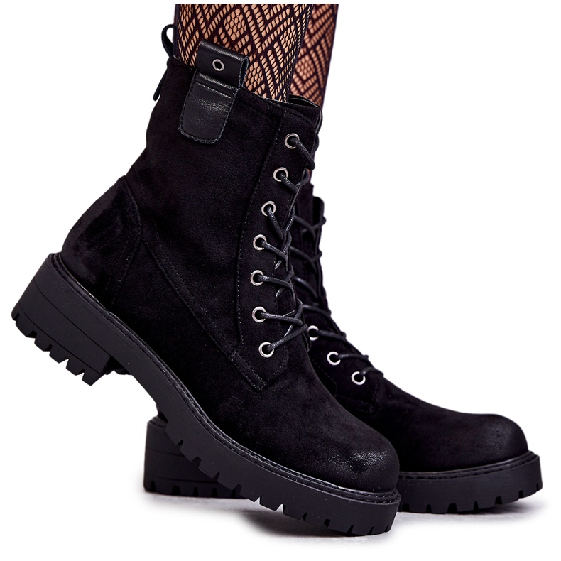 PJ1 Bottes à lacets en daim noires Ritta Warm le noir