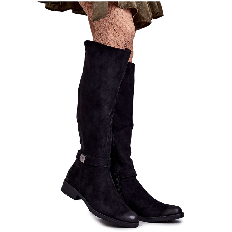Vinceza Bottes à talon plat en daim pour femmes Noir Henrike le noir