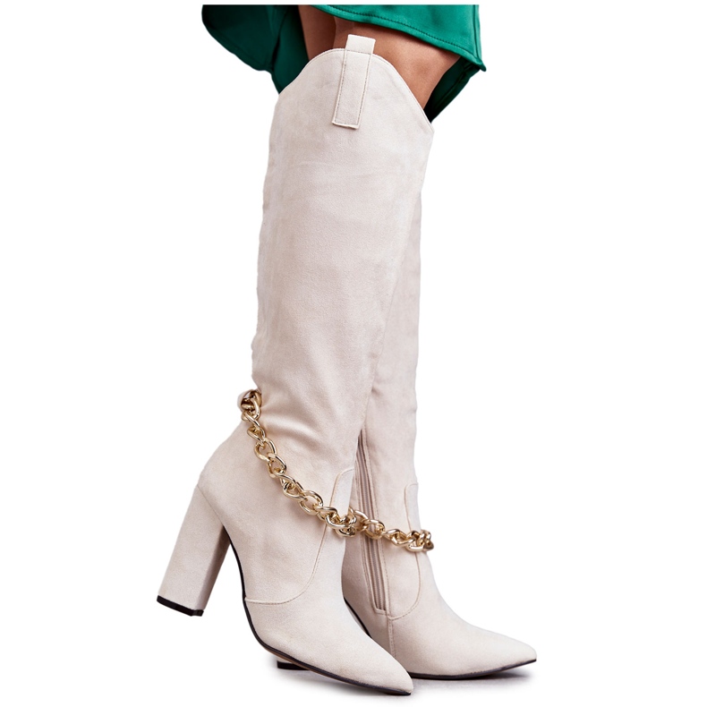 PG1 Bottes Chaudes En Daim Pour Femme Avec Une Chaîne Beige Clair Jasmin