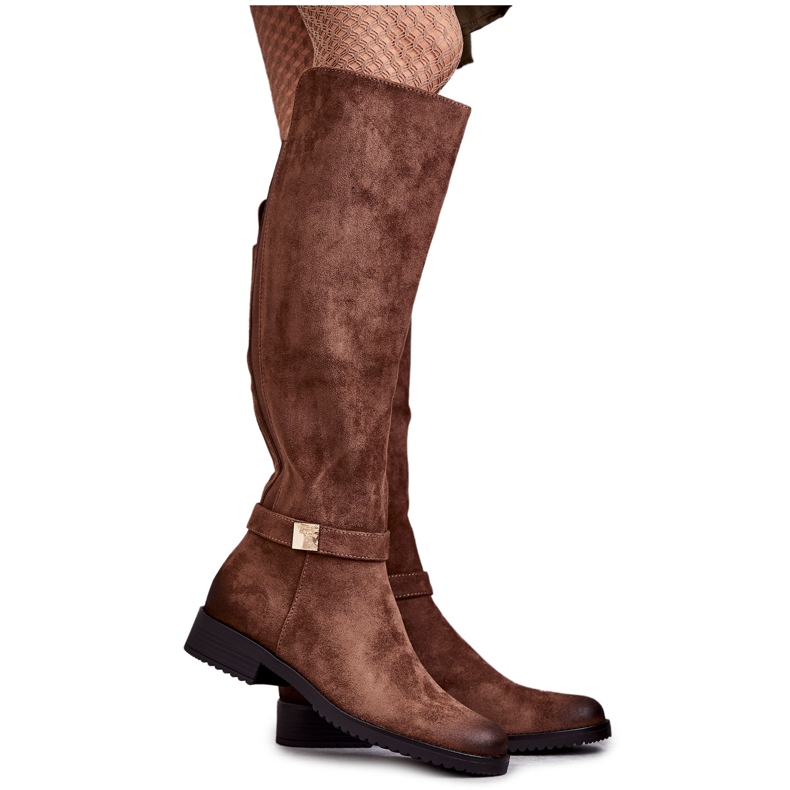 Vinceza Bottes à Talons Plats en Daim pour Femme Beige Henrike brun