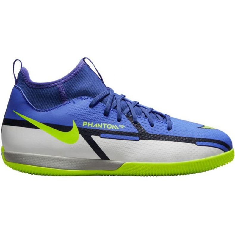 Nike Phantom GT2 Academy Df IC Jr DC0815 570 chaussures de football blanc, bleu, jaune, multicolore bleu