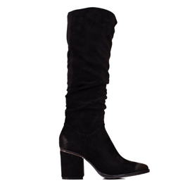 W. Potocki Bottes en daim pour femmes sur le poteau Potocki avec une tige à volants le noir W. Potocki Bottes en daim pour femmes sur le poteau Potocki avec une tige à volants le noir