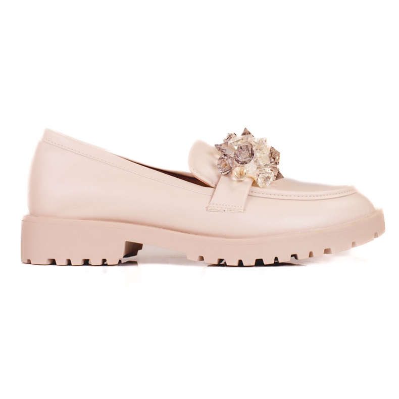 Mocassins femme Shelovet en daim avec cristaux beiges