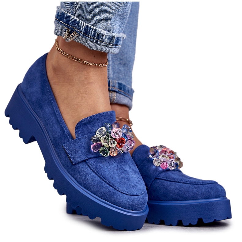 Vinceza Chaussures en daim pour femmes avec décoration Britt bleue