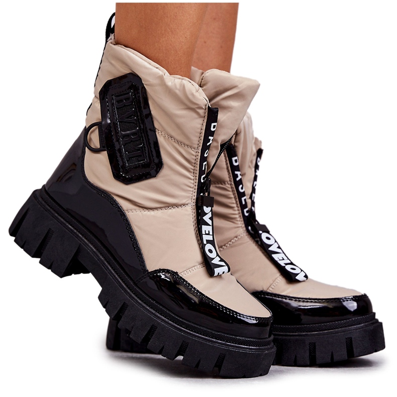 PM1 Bottes de neige chaudes beiges et noires pour femmes avec fermeture éclair Marit PM1 Bottes de neige chaudes beiges et noires pour femmes avec fermeture éclair Marit