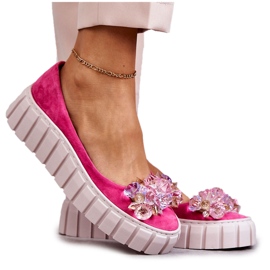 PA2 Ballerines en daim sur plateforme avec ornement Ladette fuchsia rose