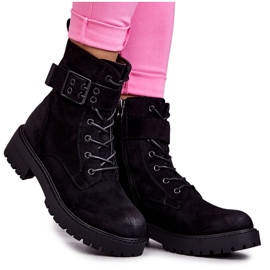 Bottes à lacets en daim pour femmes sur un talon plat Noir Firmina le noir