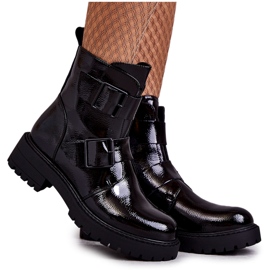 PJ1 Bottes Femme Laquées Avec Fermeture Éclair Noir Gritta