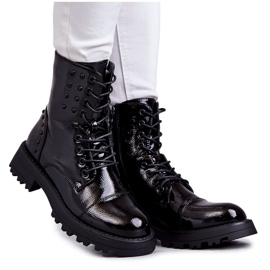 PJ1 Boots Laquées à Clous Noir Palmira