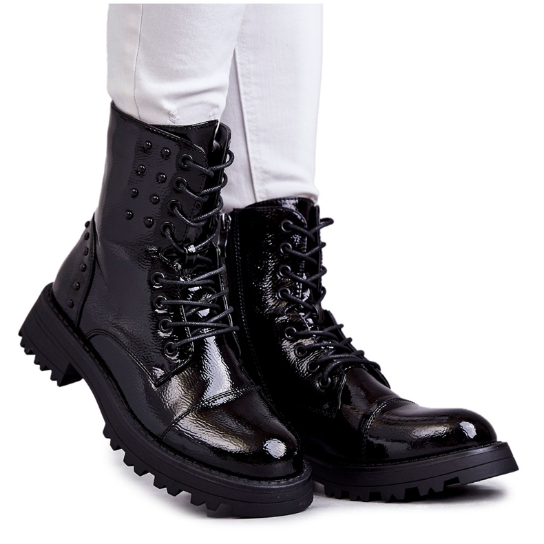 PJ1 Boots Laquées à Clous Noir Palmira le noir