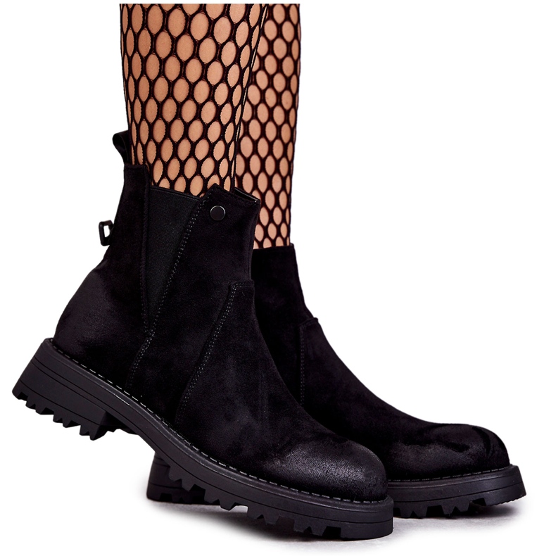 PJ1 Bottes Chaudes En Daim Ouvrières Sur Un Talon Plat Noir Salomé le noir