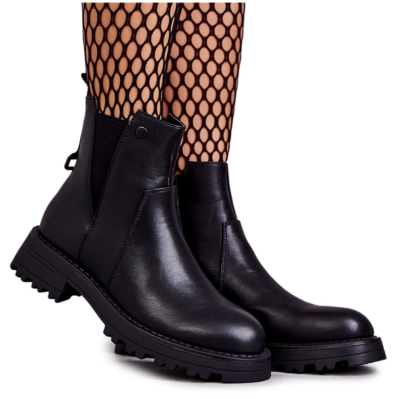 PJ1 Bottes Chaudes En Cuir Sur Talons Plats Salomé Noir le noir