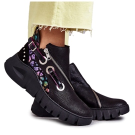 Bottines Maciejka en Cuir avec Mouchetures 05660-20 Noir multicolore