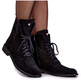 Boots à lacets en daim Nicole 2751 Noir