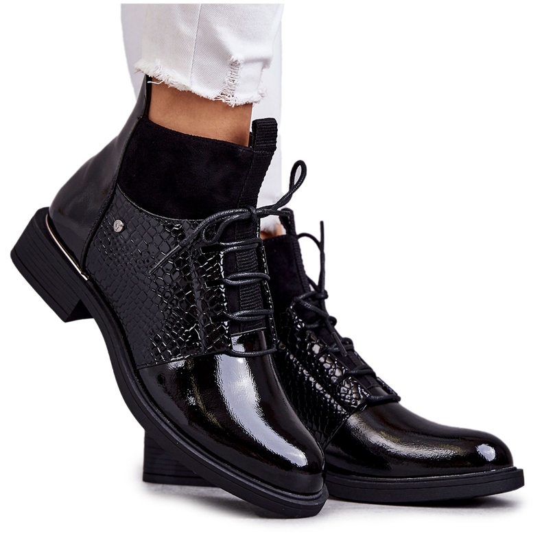 Vinceza Bottes lacées chaudes noires laquées Cathrine le noir