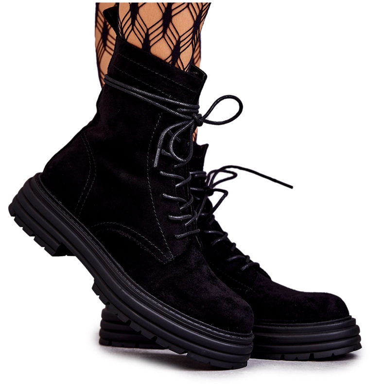 S.Barski Bottes en daim pour femmes attachées noires Afra le noir