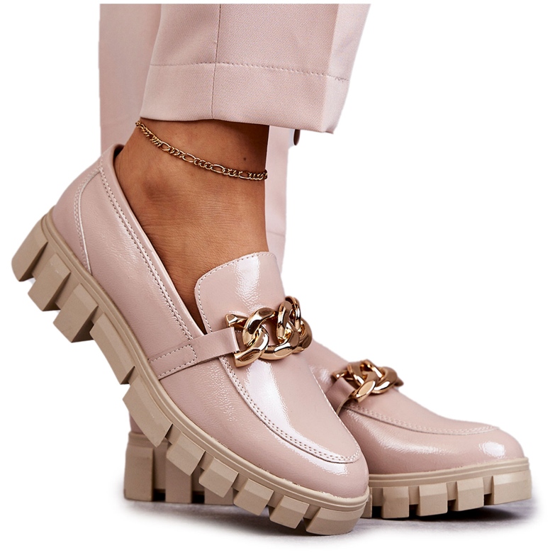 Sergio Leone Mocassins Laqués Sur La Plateforme Beige Inger