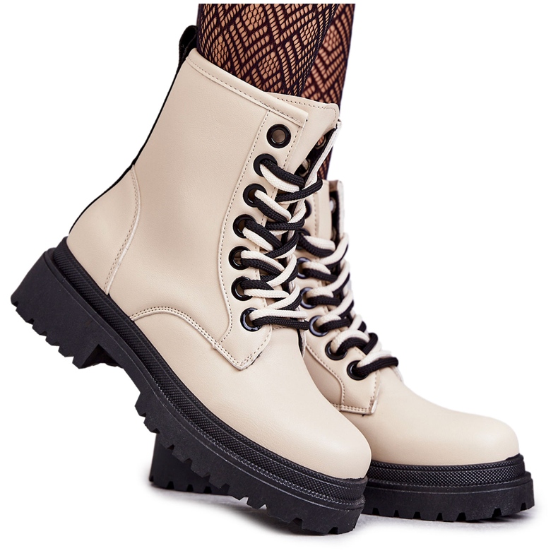 Bottes en cuir pour femmes Workers Beige clair Denila