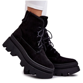 Bottines Lacets Chaudes Daim Noir Elisabeth