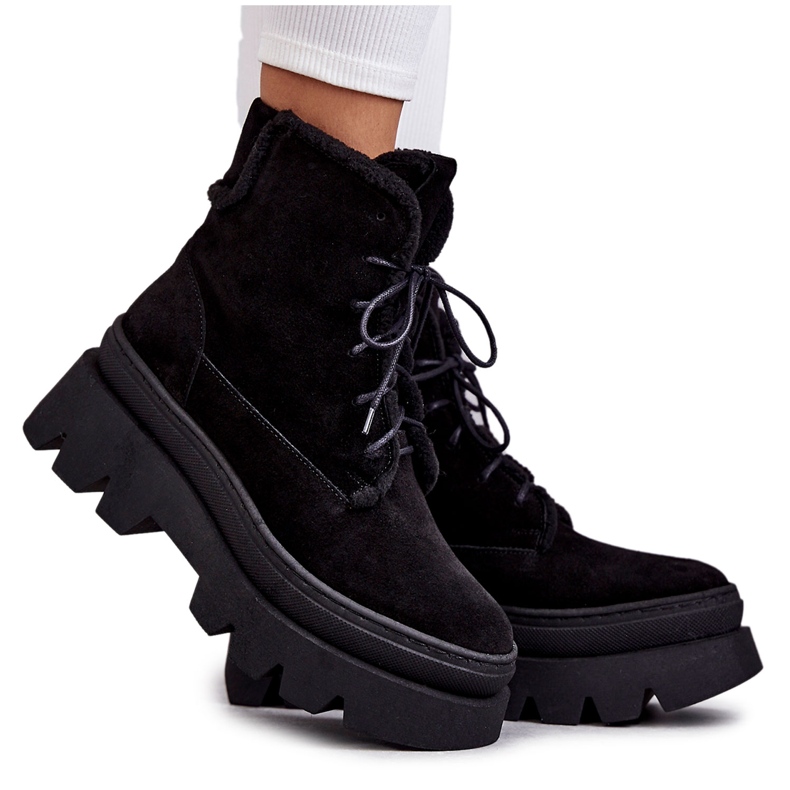 Bottines Lacets Chaudes Daim Noir Elisabeth le noir