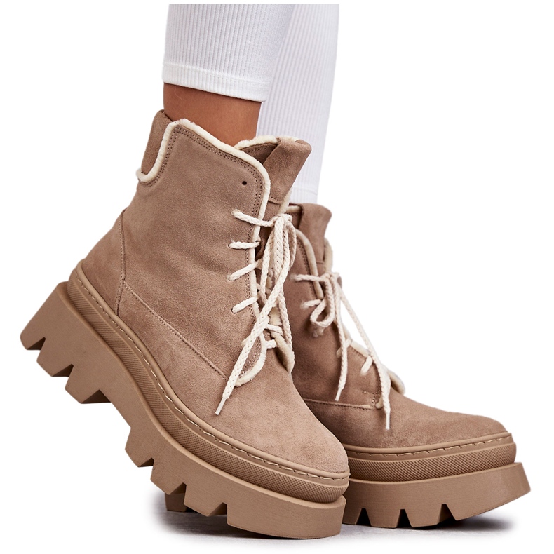 PL5 Bottines Lacets Chaudes Daim Beige Elisabeth brun
