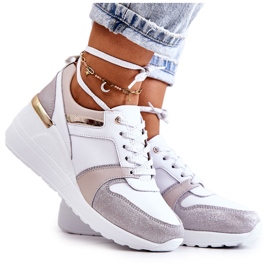 S.Barski Chaussures de sport en cuir sur un coin blanc et gris Rayana