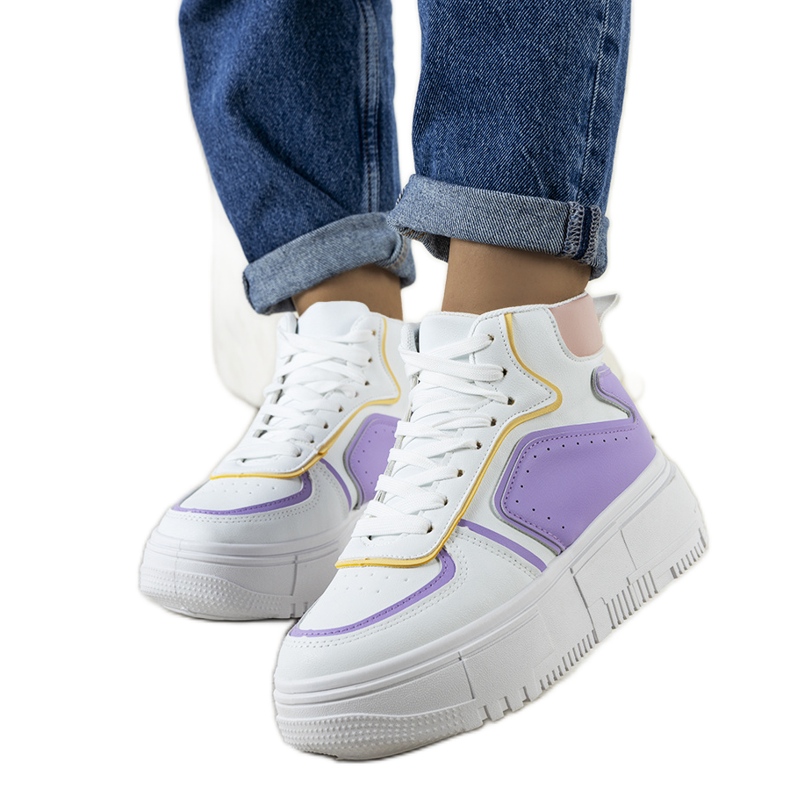 Baskets montantes blanches et violettes Zetta