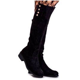 S.Barski Bottes noires à talons plats en suède Laura