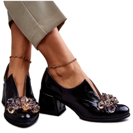 PA2 Chaussures En Cuir Lisse Ornement Lumineux Noir Delaver