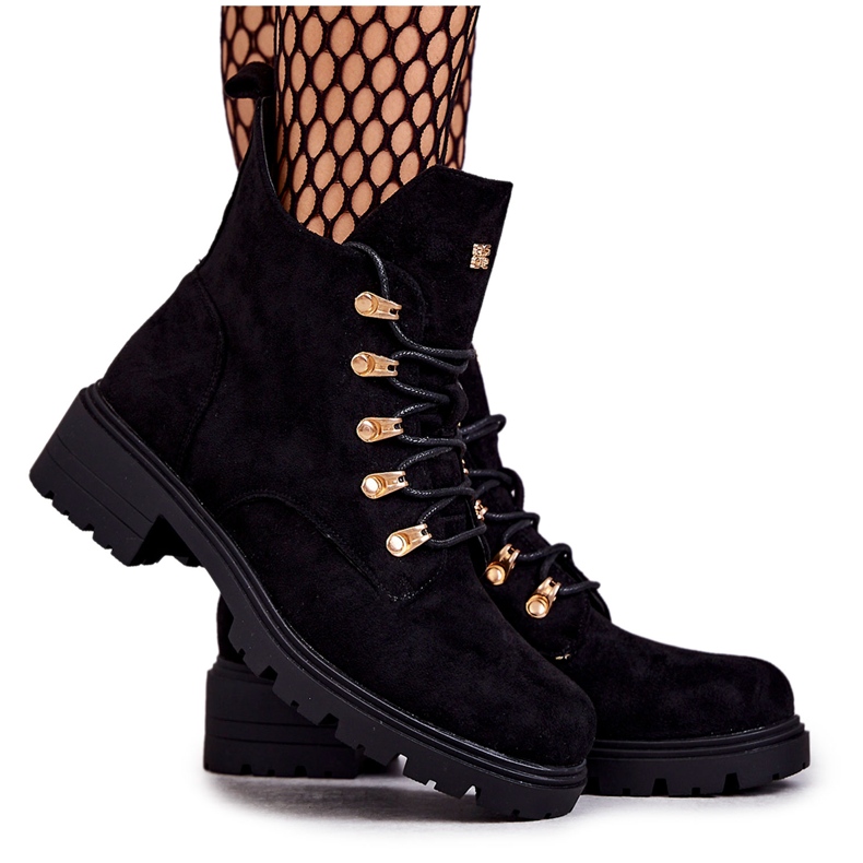 S.Barski Bottes Telma noires en daim classiques pour femmes le noir