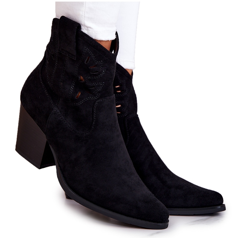 S.Barski Bottes de cowboy noires en daim pour femmes Devon le noir