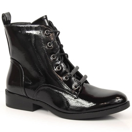 S.Barski Bottes à talon plat laquées et isolées pour femme par S. Bararski noir