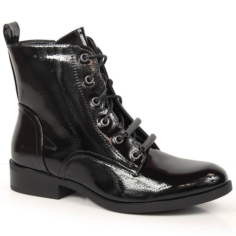 S.Barski Bottes à talon plat laquées et isolées pour femme par S. Bararski le noir
