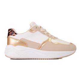 Baskets femme Shelovet beige et blanc avec insert doré