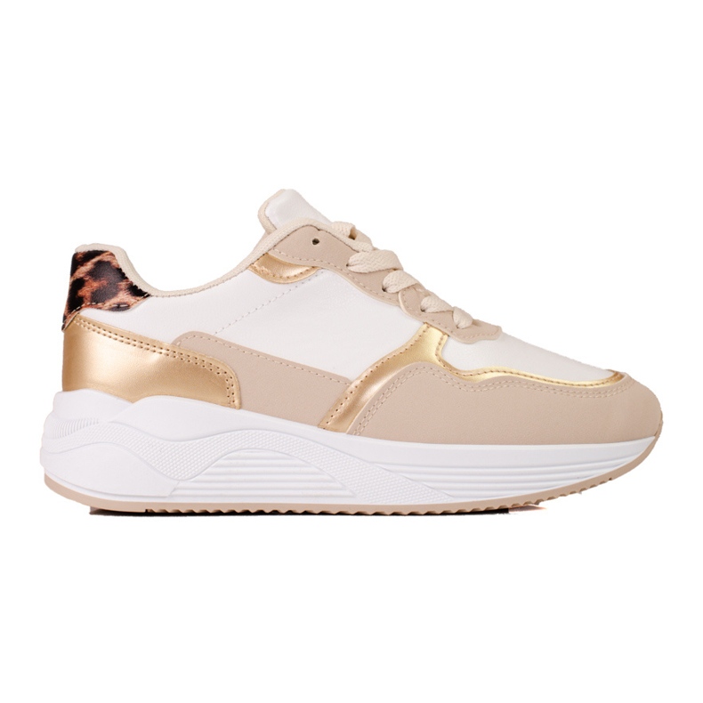 Baskets femme Shelovet beige et blanc avec insert doré