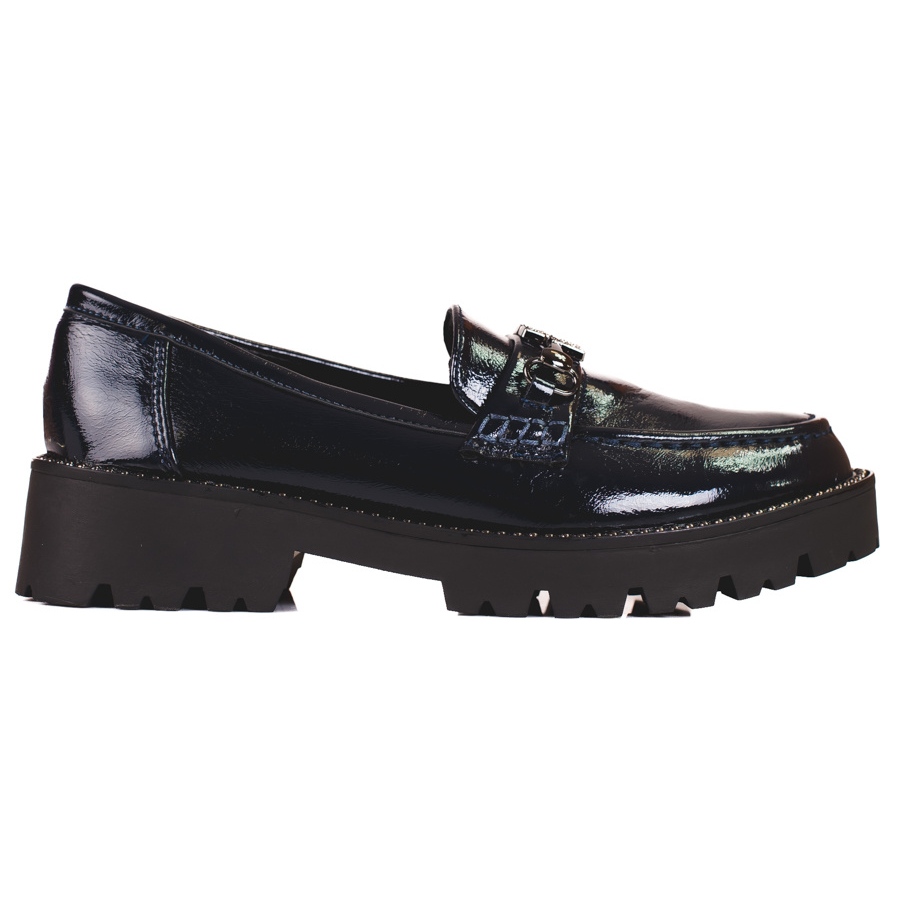 Mocassins femme laqu s sur semelle paisse Shelovet bleu marine