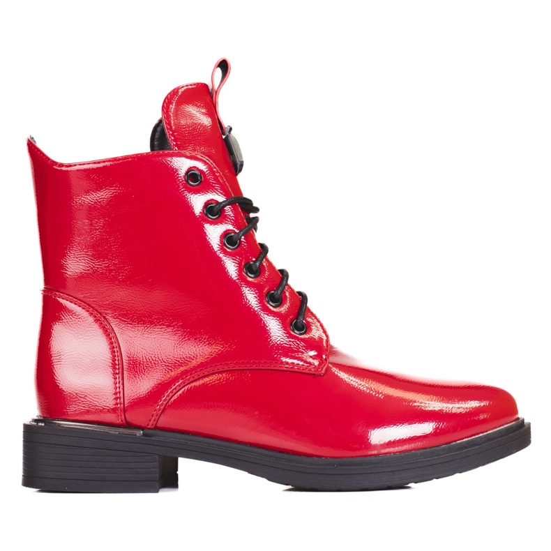 Bottines à lacets pour femmes rouges en cuir écologique verni Bottines à lacets pour femmes rouges en cuir écologique verni