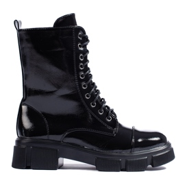 Bottines femme à lacets et tige haute le noir