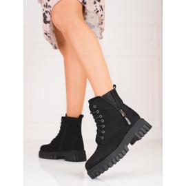 Bottines à lacets pour femme avec tige décorative le noir