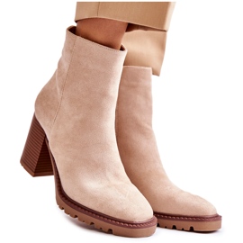 FB1 Bottines En Daim Pour Femme À Talon Fermeture Éclair Beige Odette