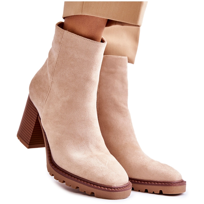 FB1 Bottines En Daim Pour Femme À Talon Fermeture Éclair Beige Odette