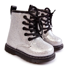 FR1 Bottes Enfant Chaudes Avec Une Fermeture Éclair Laquée Argent Goopy