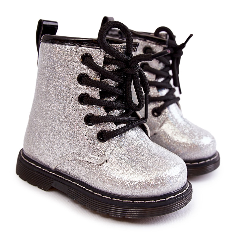FR1 Bottes Enfant Chaudes Avec Une Fermeture Éclair Laquée Argent Goopy