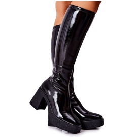 FJ1 Bottines Bornore Noires Laquées Sur Une Barre