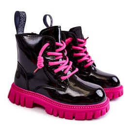 PA1 Bottes chaudes Heidi noires et roses laquées