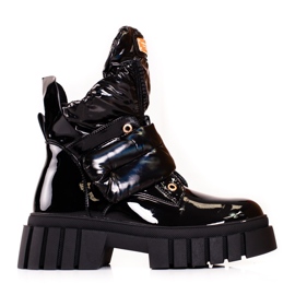 Bottes laquées pour femmes sur la plate-forme Shelovet le noir Bottes laquées pour femmes sur la plate-forme Shelovet le noir