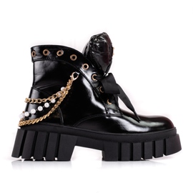 Bottines laquées pour femme avec ornements Shelovet noir